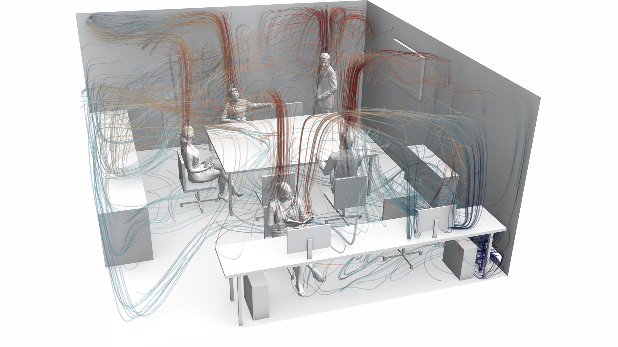 Airflow in an office space with workers