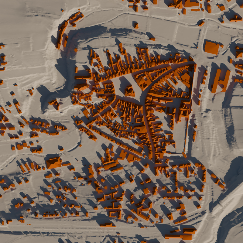 Digital model of the town of Eggenburg, Austria, in morning sunlight