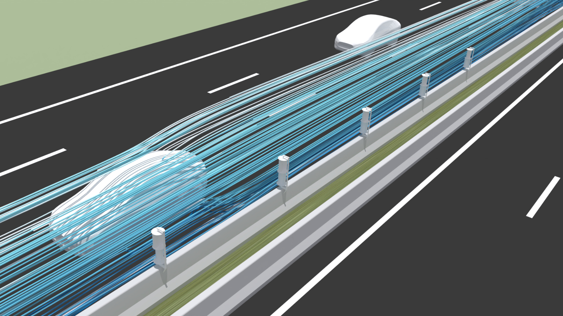 Micro wind turbines on highway safety barriers