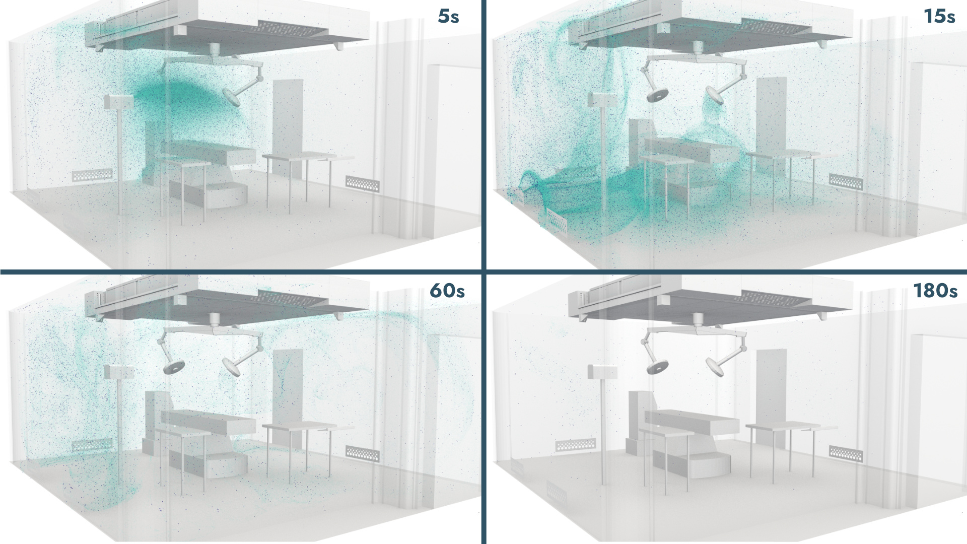 Smoke visualization of airflow in a healthcare ventilation study